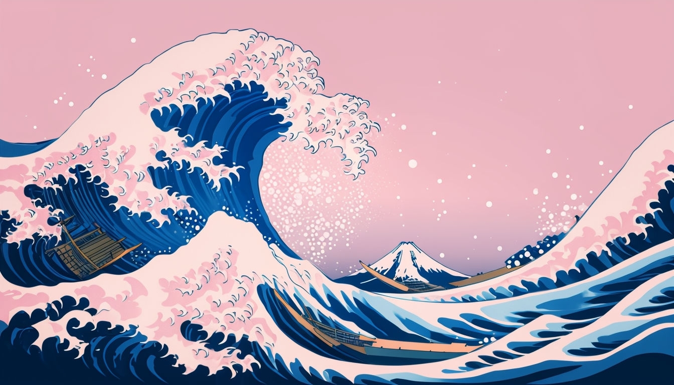 Dynamic Wave Inspired by Hokusai's Art for Virtual Backgrounds