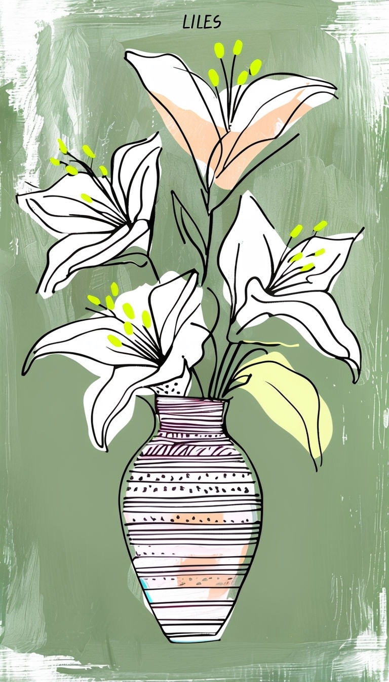 Stylized Bouquet of Lilies Illustration with Text Art
