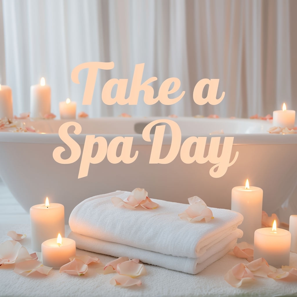 Serene Spa Day Scene with Bath Tub and Candles Poster