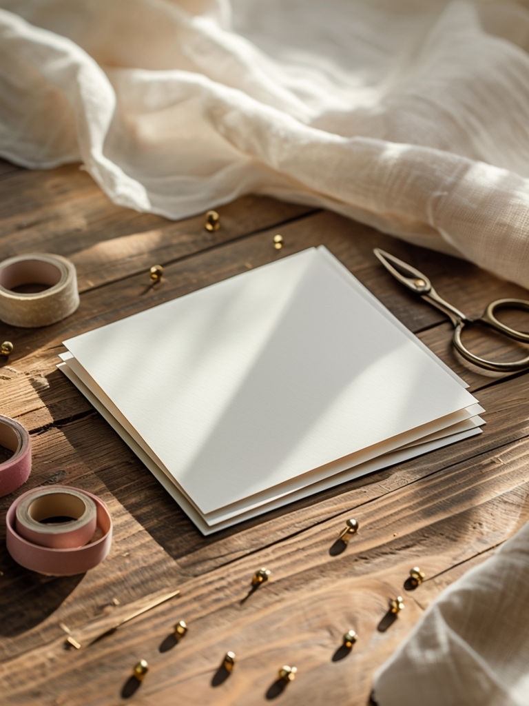 Elegant Minimalist Invitation Card Mockup on Rustic Table Mockups
