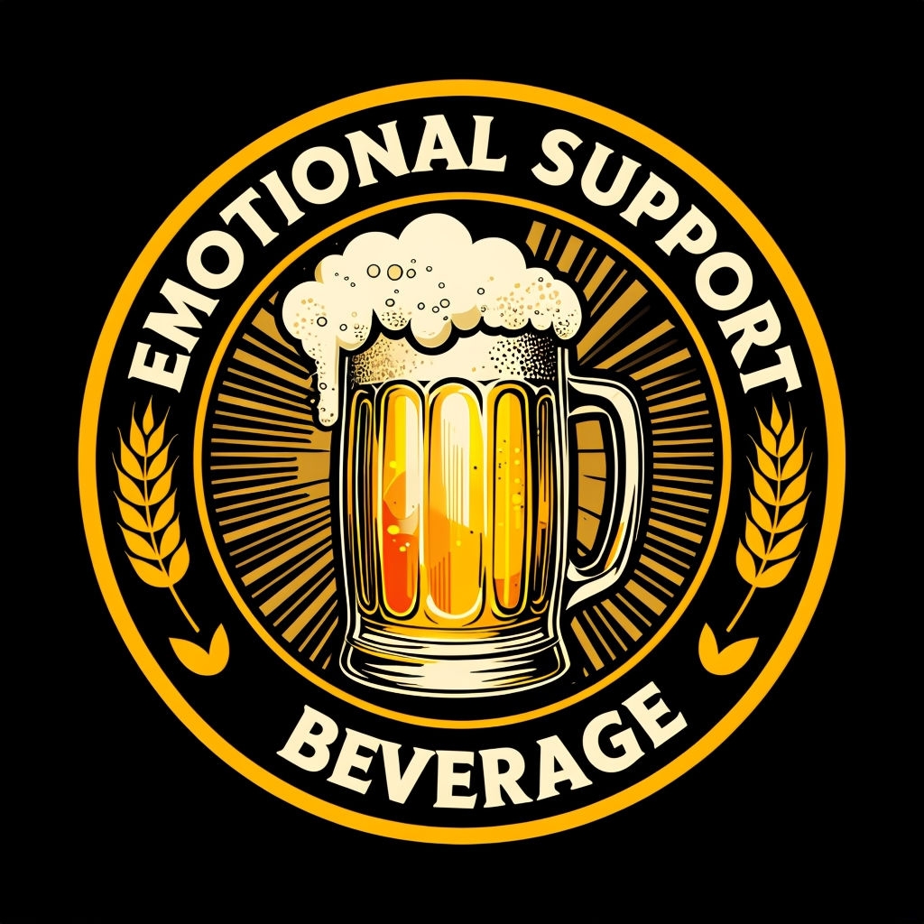 Emotional Support Beverage Vintage Logo Design with Beer Mug