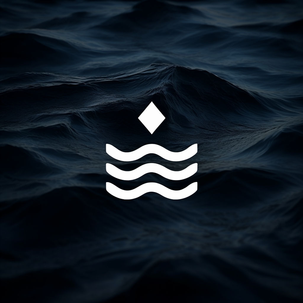 Elegant Minimalist Water Icon on Dark Ocean Background Logo