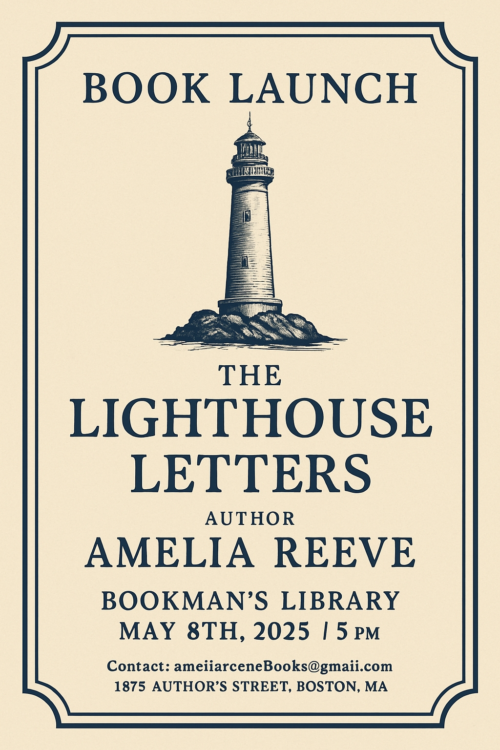 Vintage Lighthouse Book Launch Poster Design for Invitations Cards & Invites