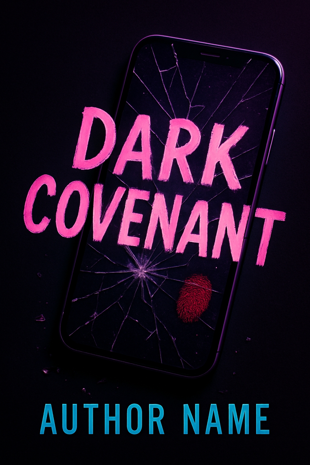 Cracked Smartphone with Dark Covenant Title for Thriller EBook Cover