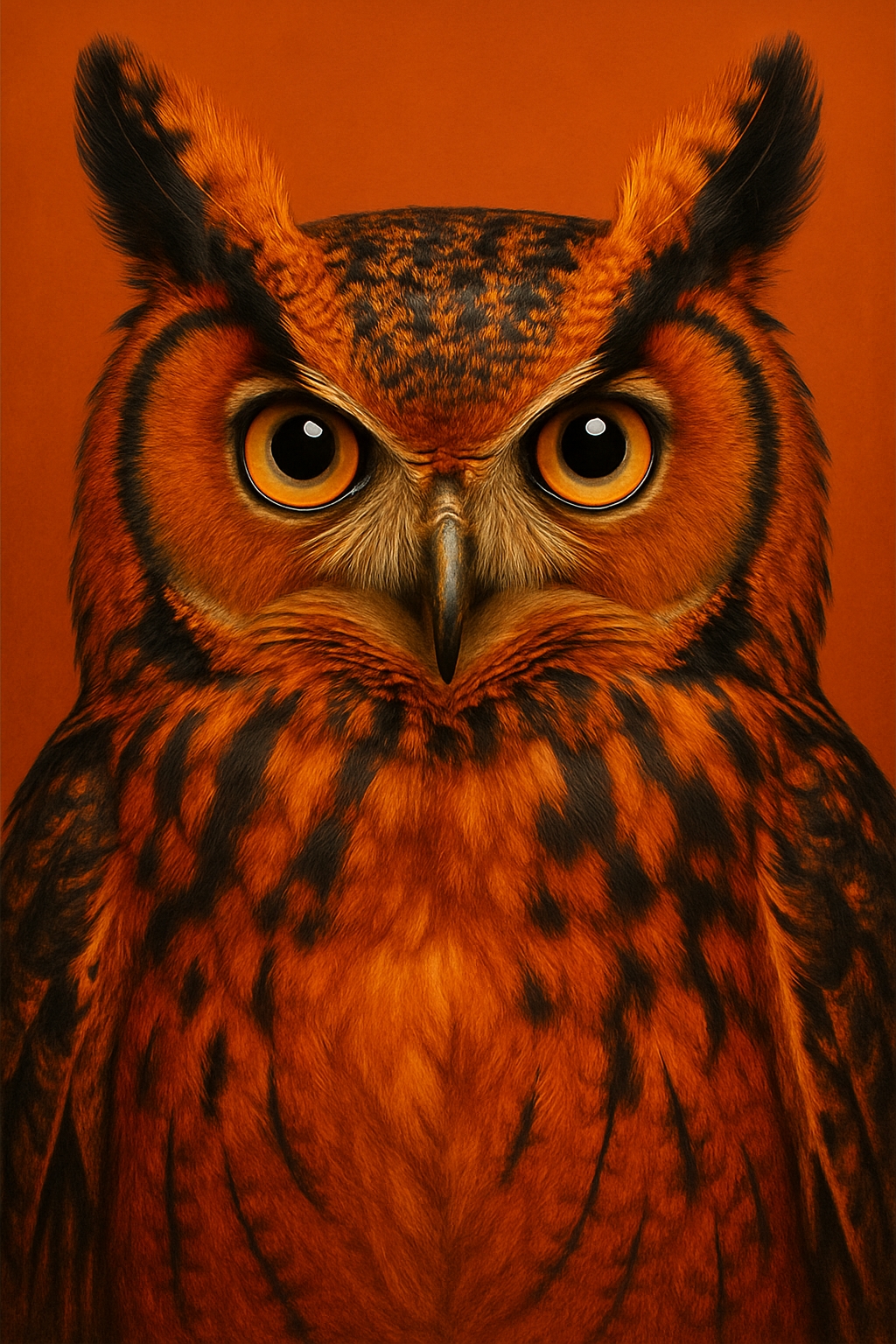 Detailed Portrait of a Striking Orange Owl on Burnt Orange Background Mobile Wallpaper