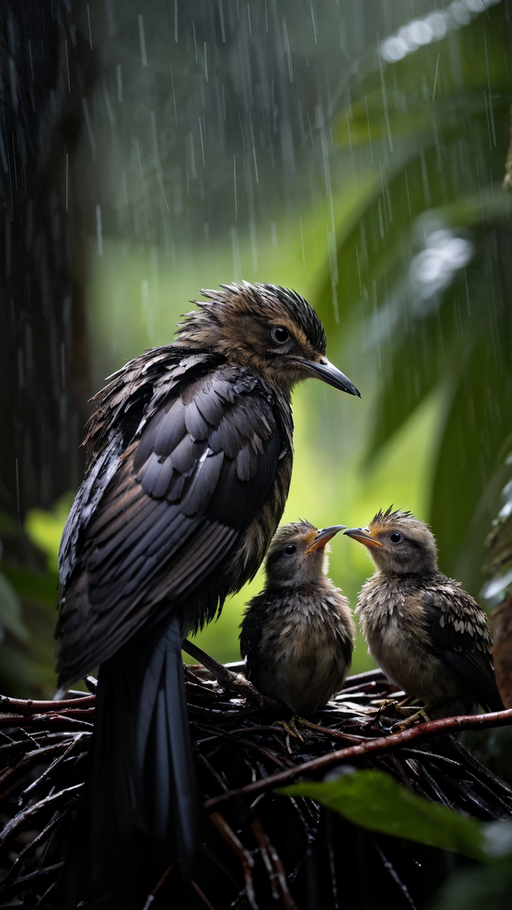 Mother bird with wings unfurled sheltering chicks by neowin21 - Playground