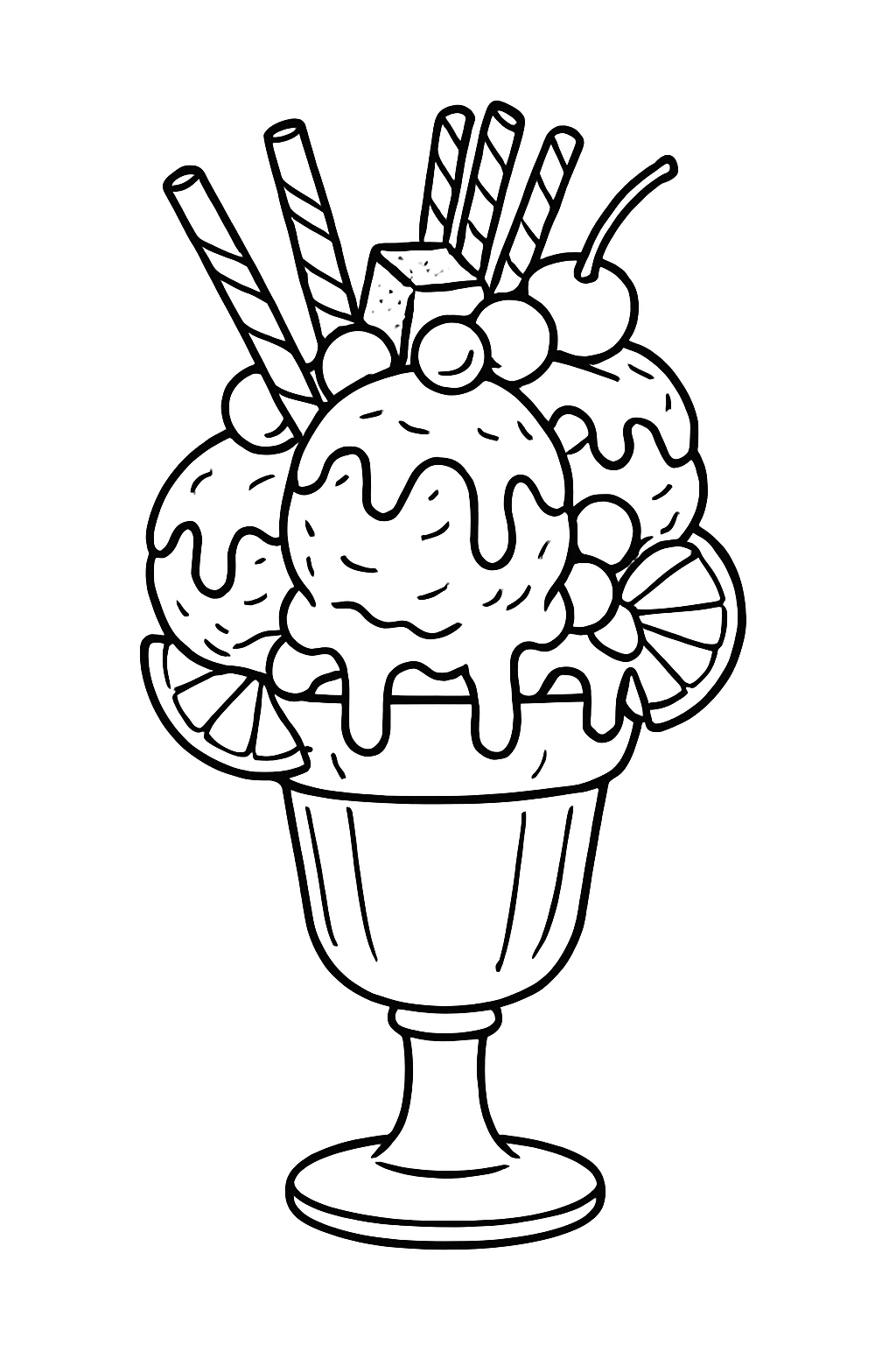 Elaborate Sundae Cartoon Line Drawing Coloring Page