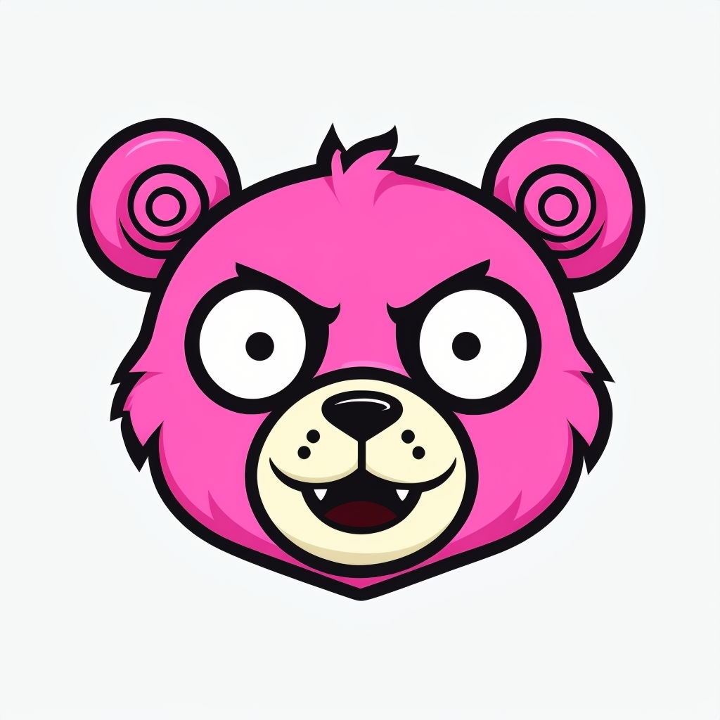 Cheerful Cartoon Pink Bear Character Head Illustration Sticker