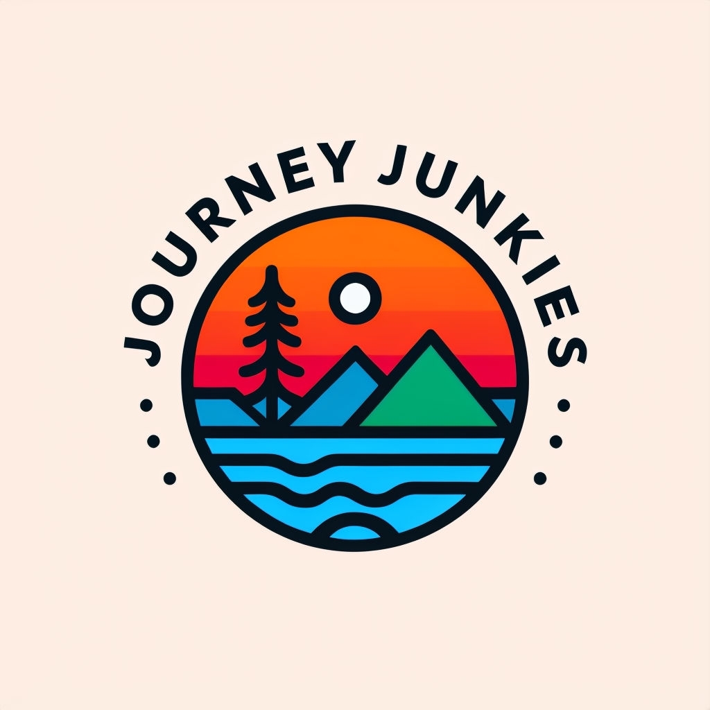 Modern Minimalist Journey Junkies Logo Design with Scenic Elements