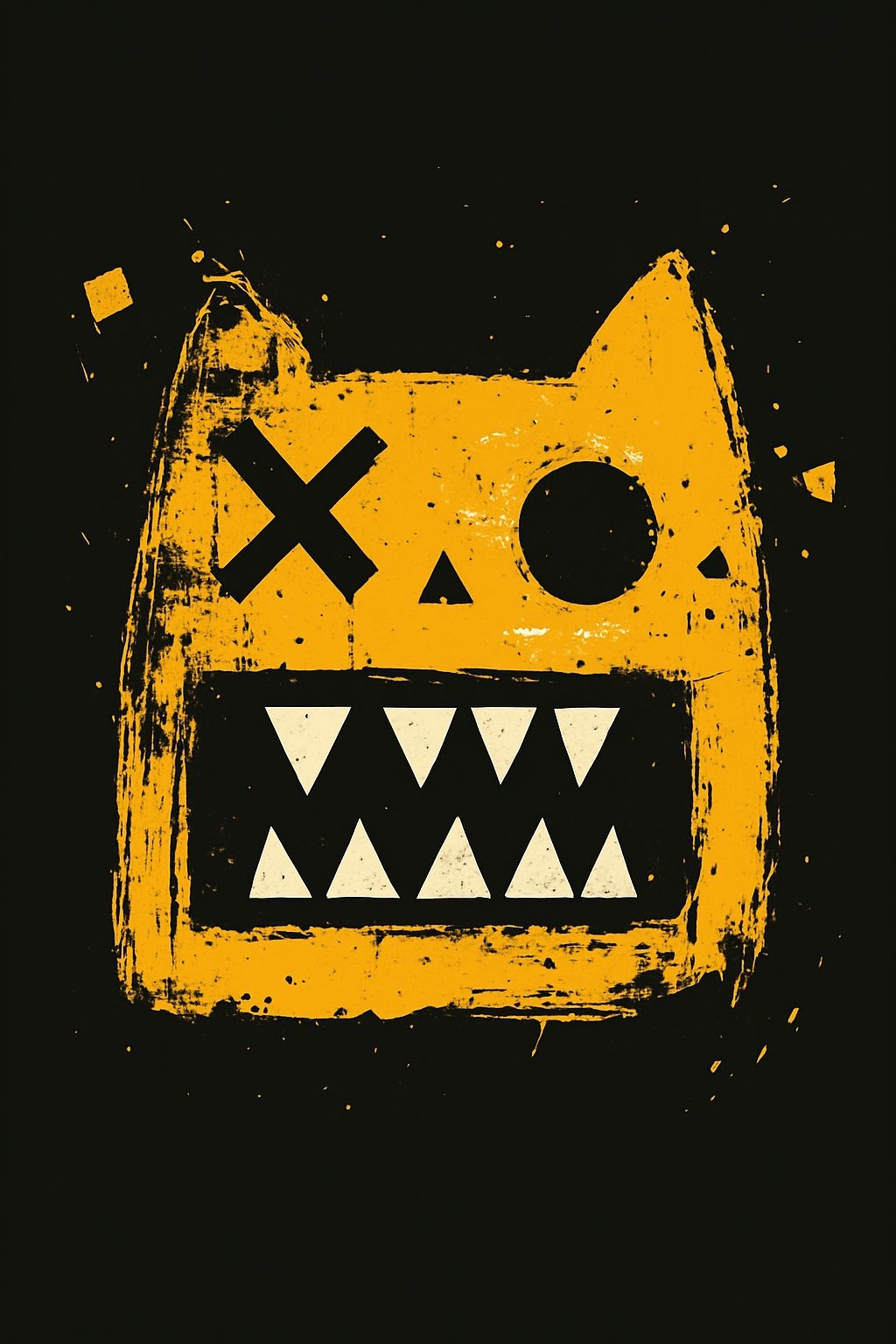 Grunge-Style Cat Face Illustration T-shirt with Distressed Texture