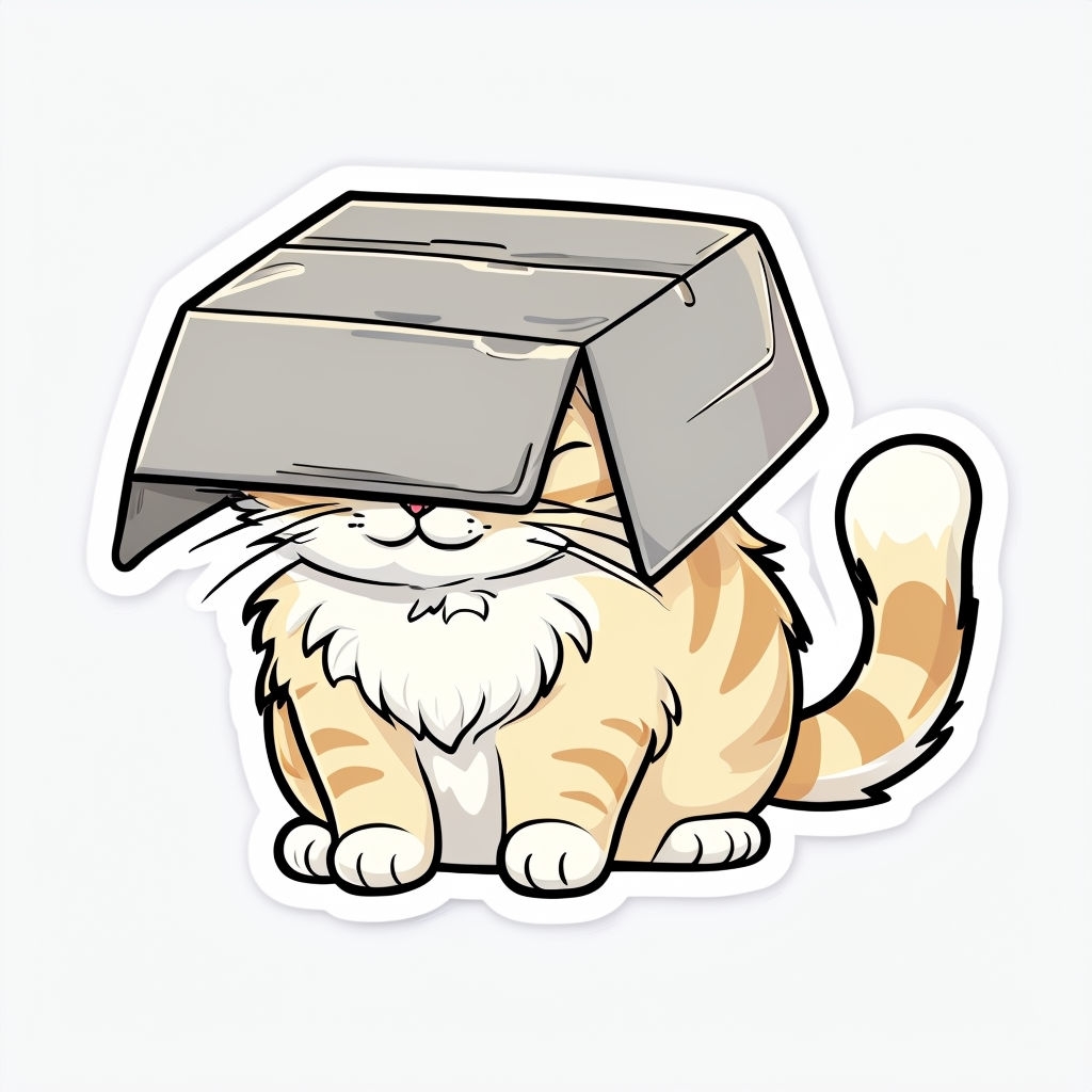 Cute Cartoon Cat Hiding in Box Illustration Sticker