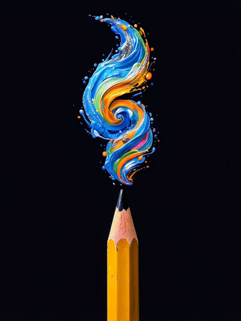 Vibrant Imagination Spiraling from a Yellow Pencil Painting Art