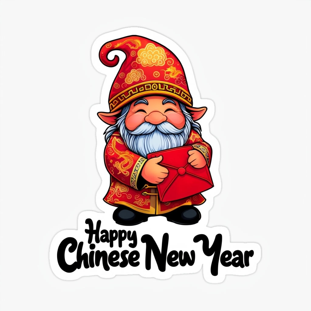 Festive Gnome with Red Envelope for Chinese New Year Sticker