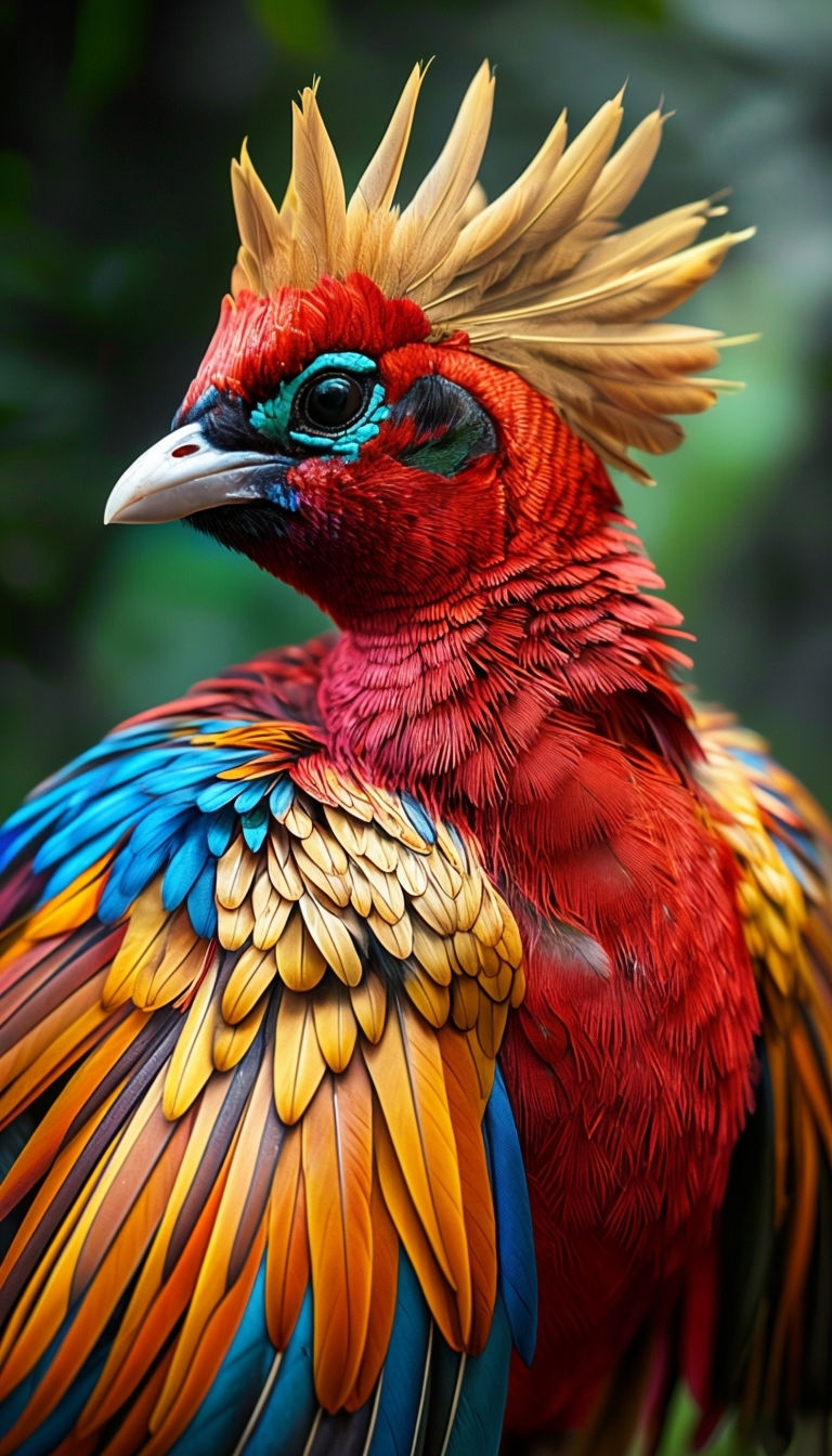 Vibrant Crimson Exotic Bird Close-Up Photography Art