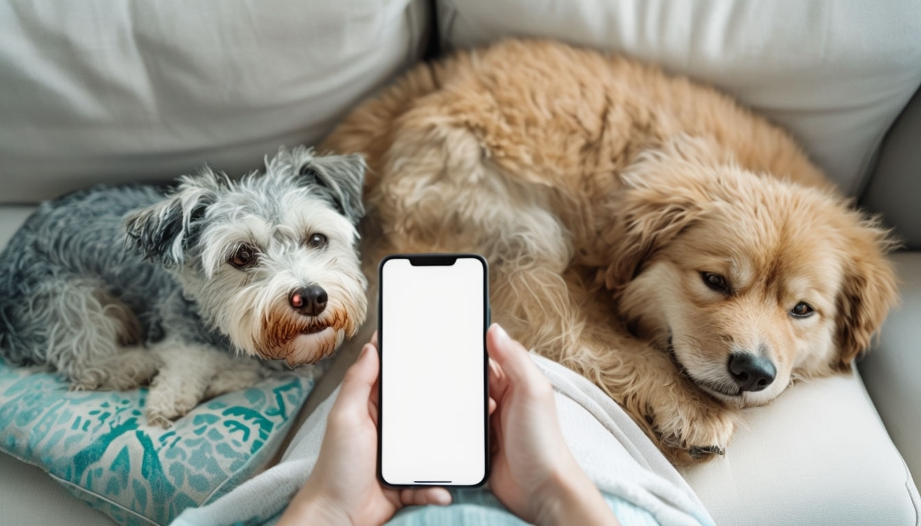 Cozy First-Person View of Relaxing with Dogs on Sofa Mockup