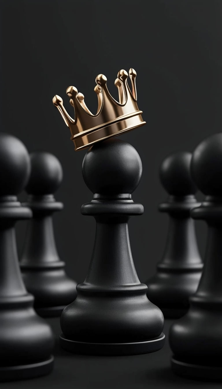 Elegant Black Chess Pawn with Gold Crown Minimalist Mobile Wallpaper