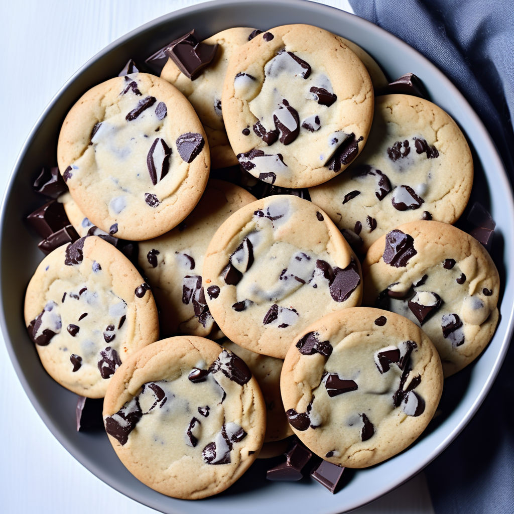 Create a delicious-looking plate of chewy chocolate chip coo... by ...