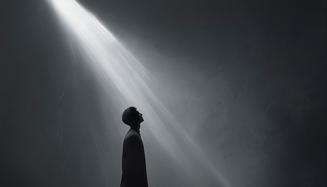 Ethereal Silhouette Under Vivid Light Beam Digital Background