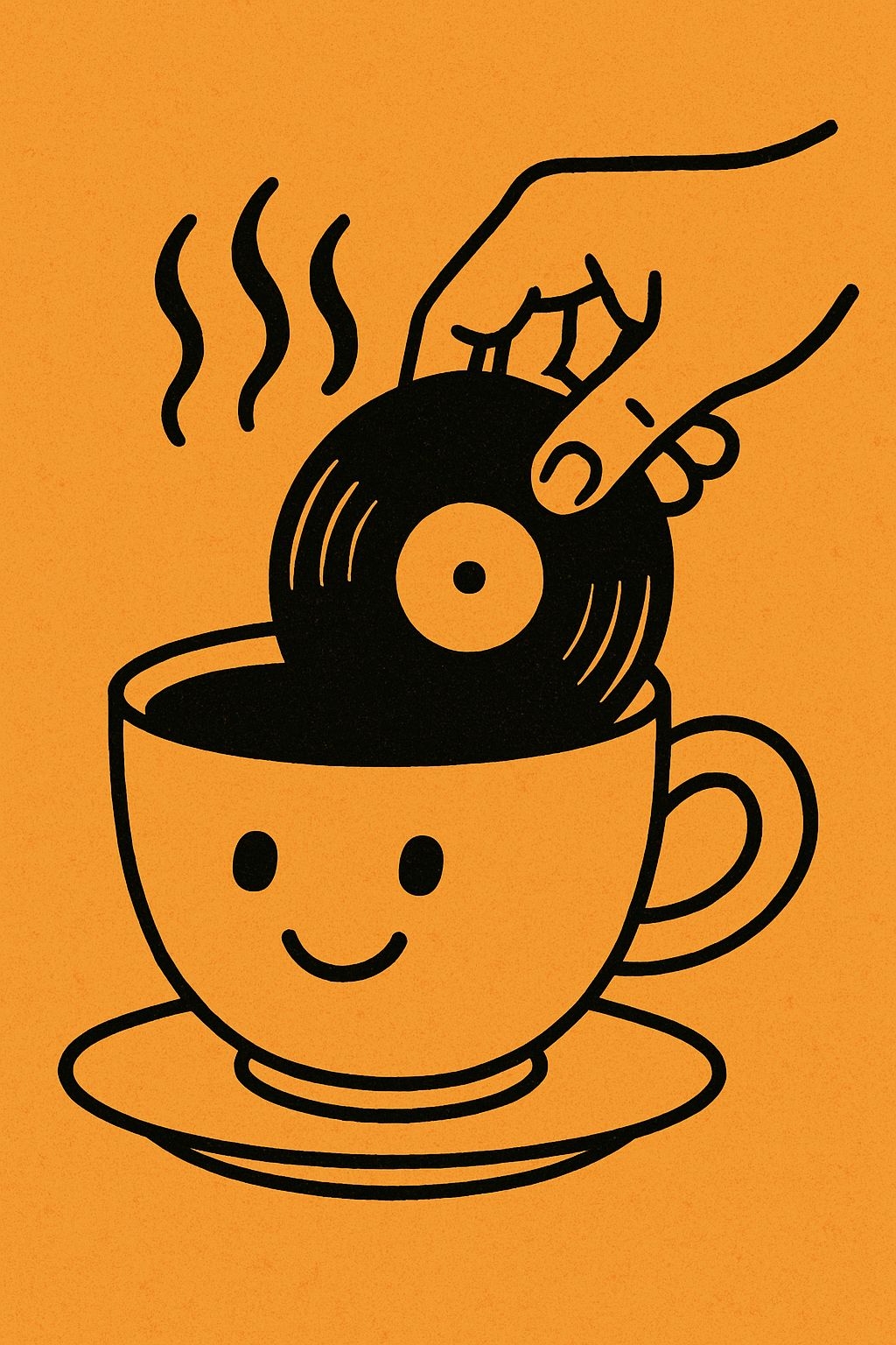 Playful Coffee Cup and Vinyl Record Minimalist T-Shirt