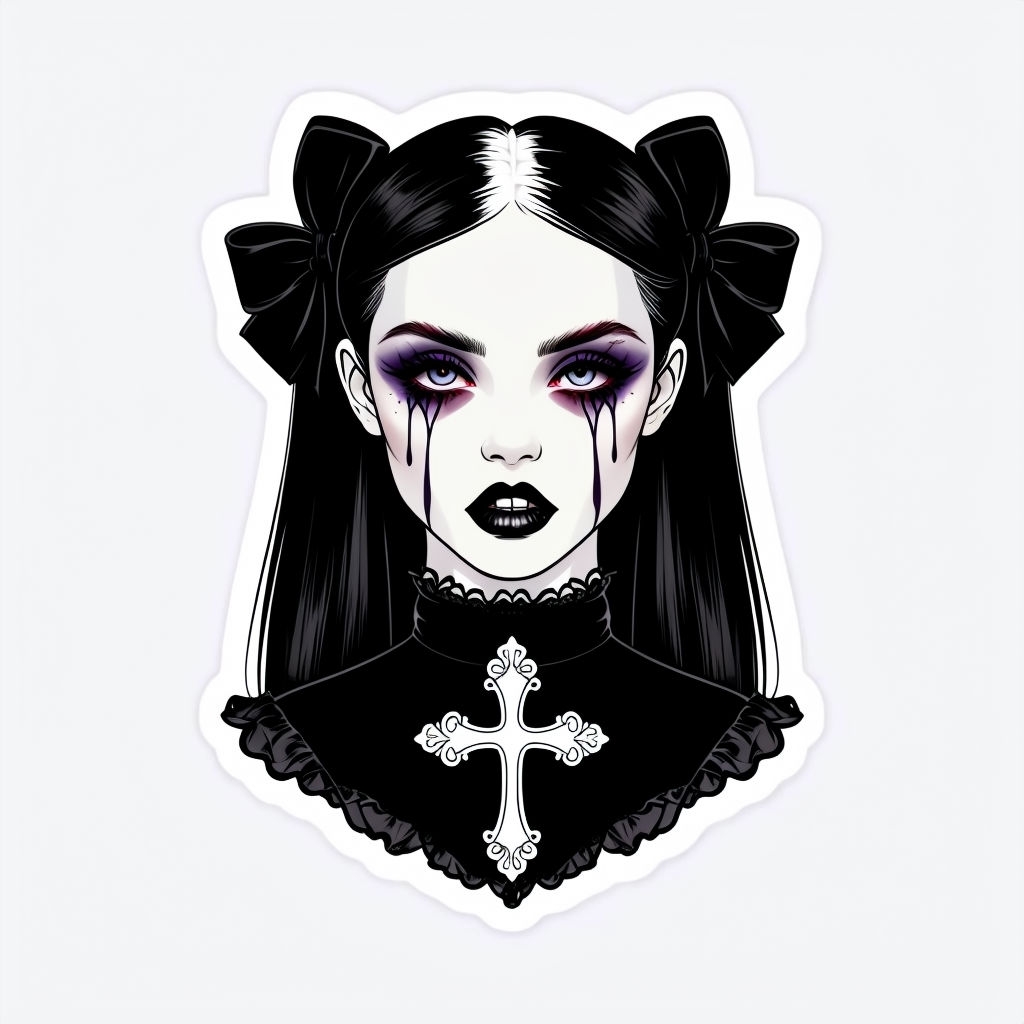 Gothic Girl Illustration with Striking Features Sticker