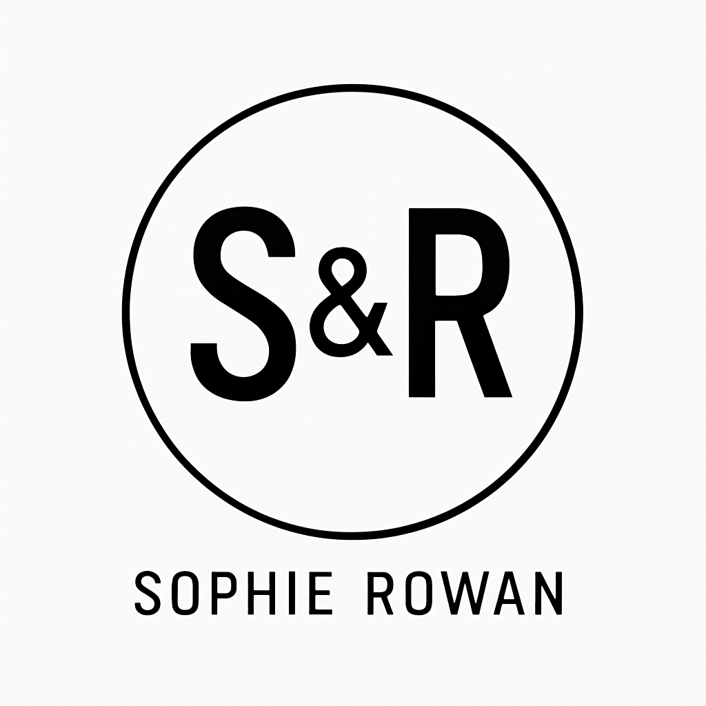 Minimalist Black Circle Logo with SR and Sophie Rowan Monogram