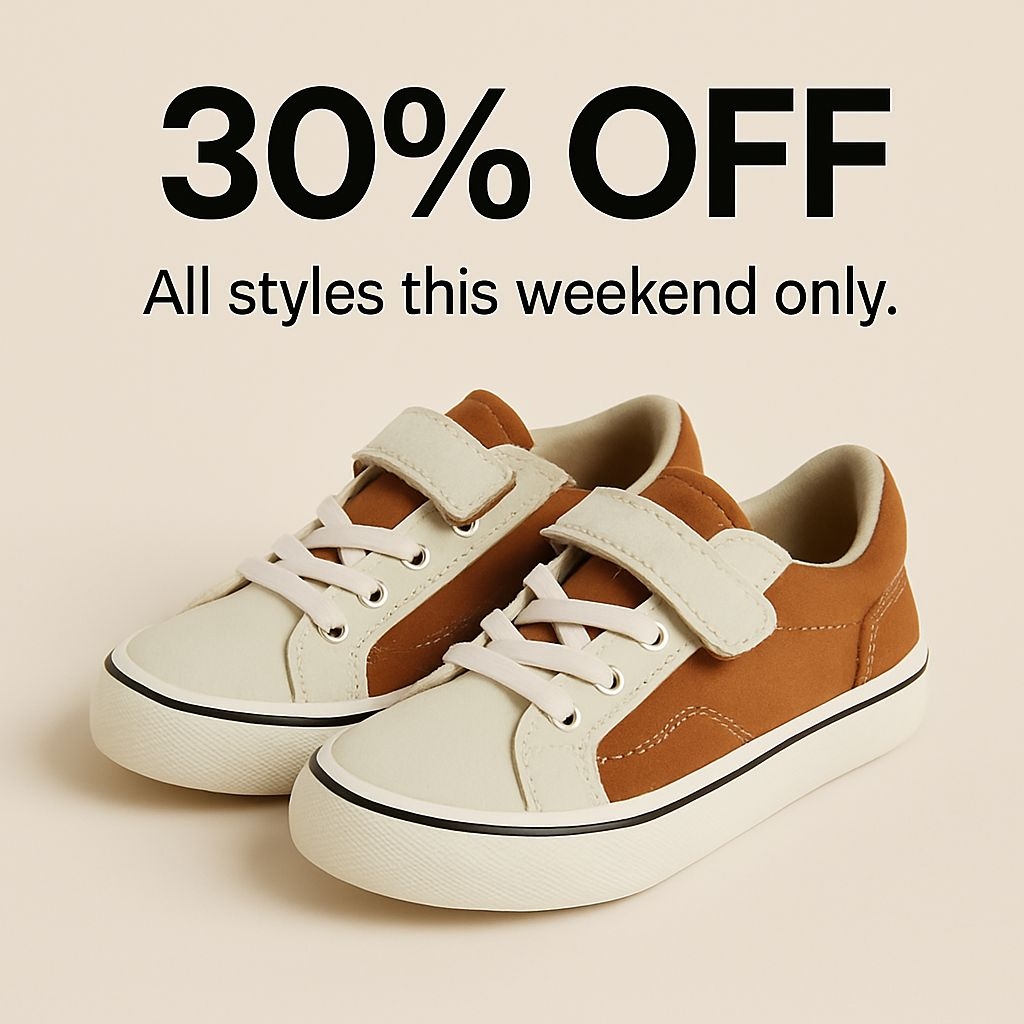 Children's Sneakers 30% OFF Promotional Advertisement Image Ads