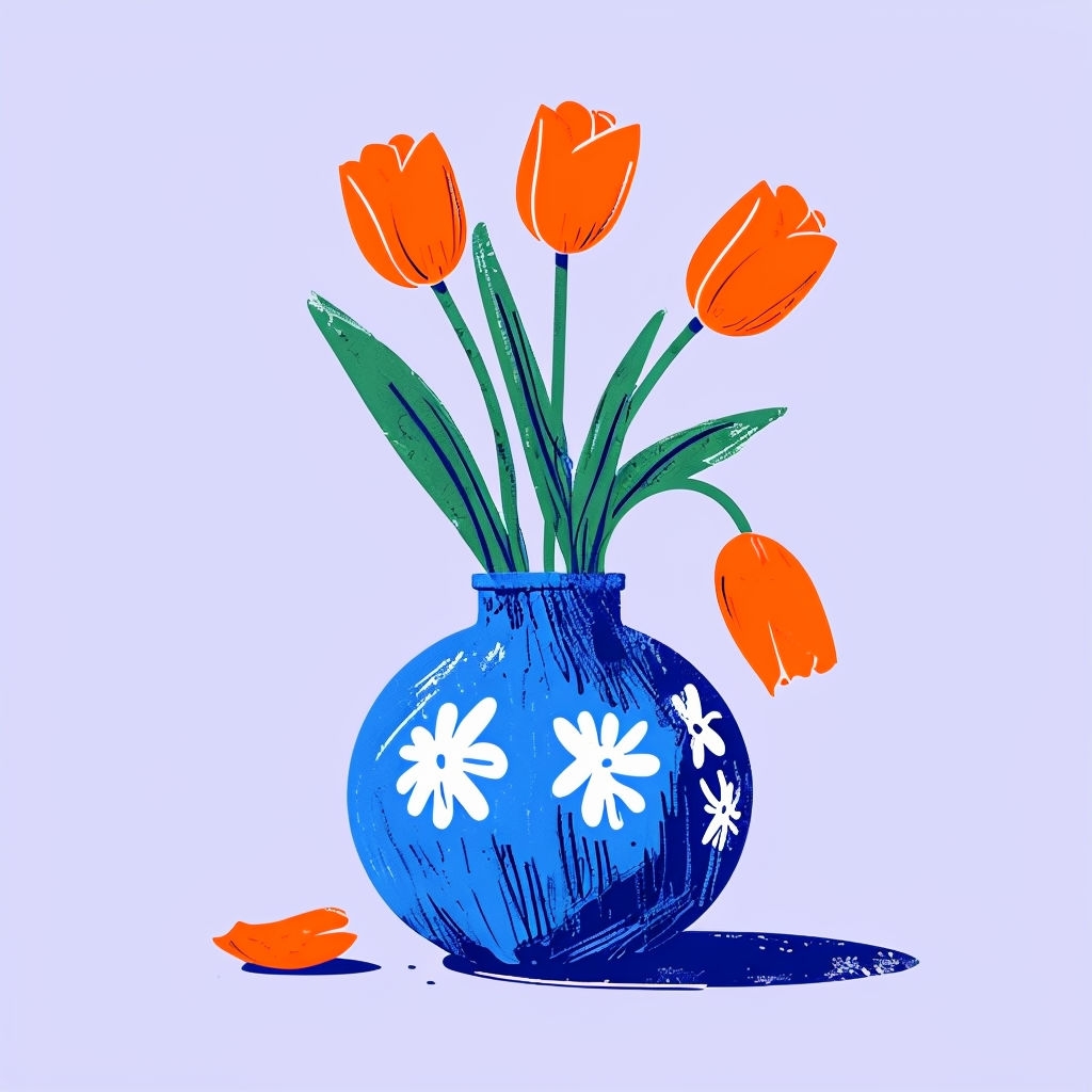 Modern Blue Vase with Orange Tulips Minimalist Sticker