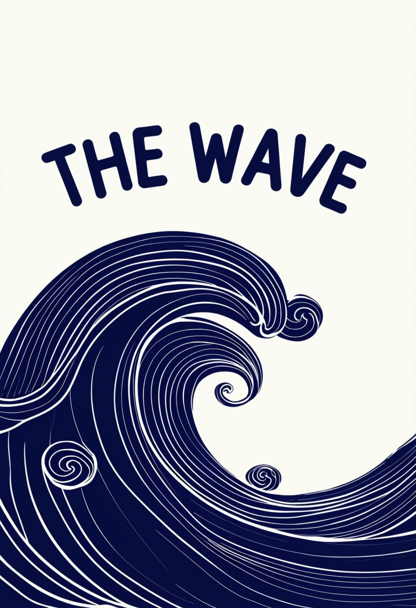 Navy Blue Minimalist Wave Illustration with Bold Text Poster