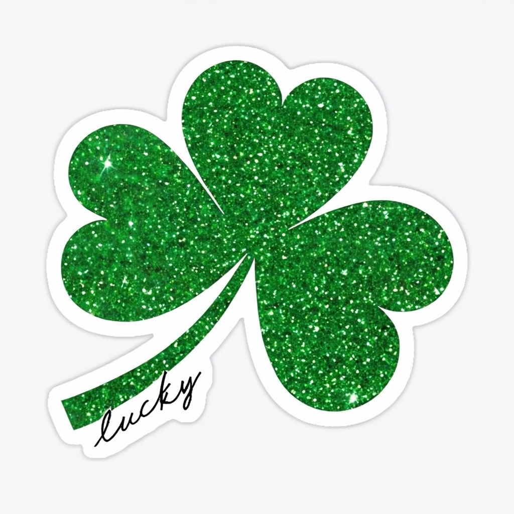 Glittery Green Shamrock Sticker for St. Patrick's Day