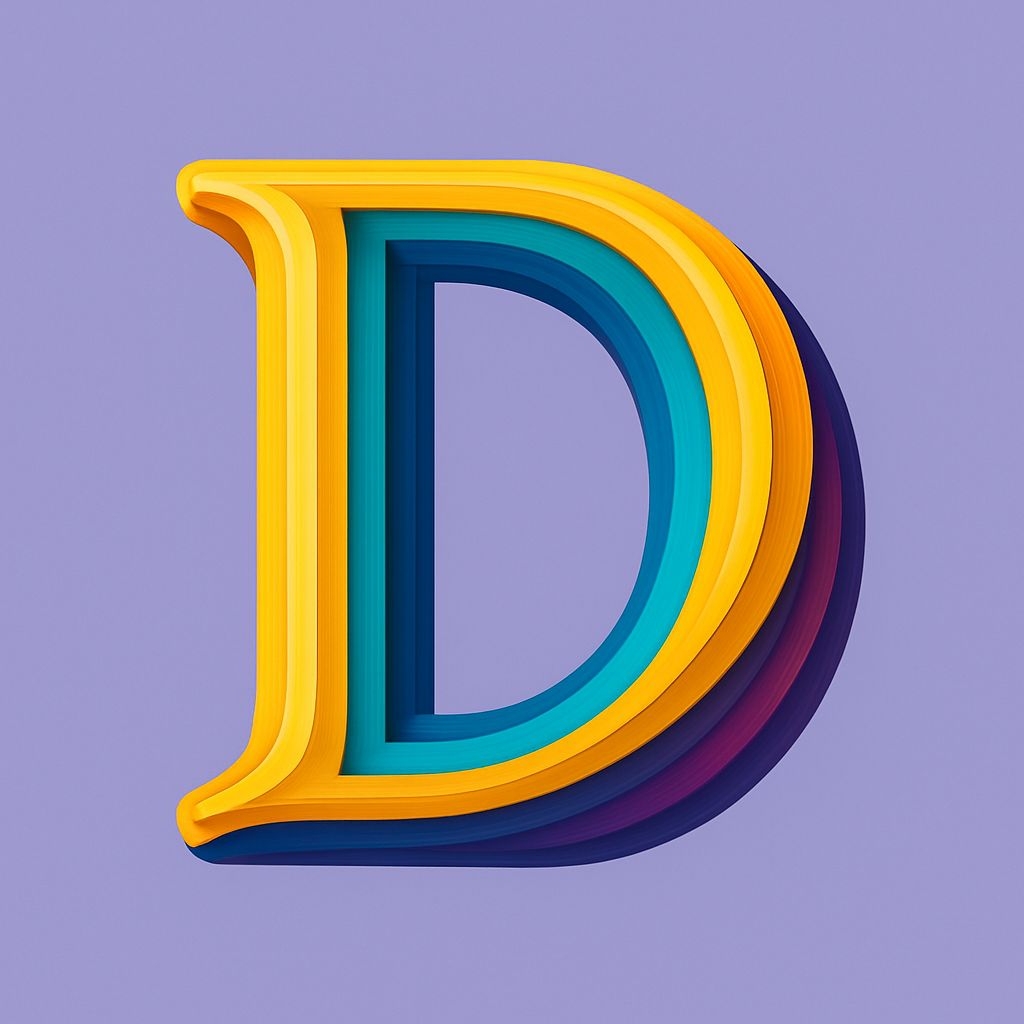 Vibrant 3D Letter D Artwork on Lavender Background Monogram