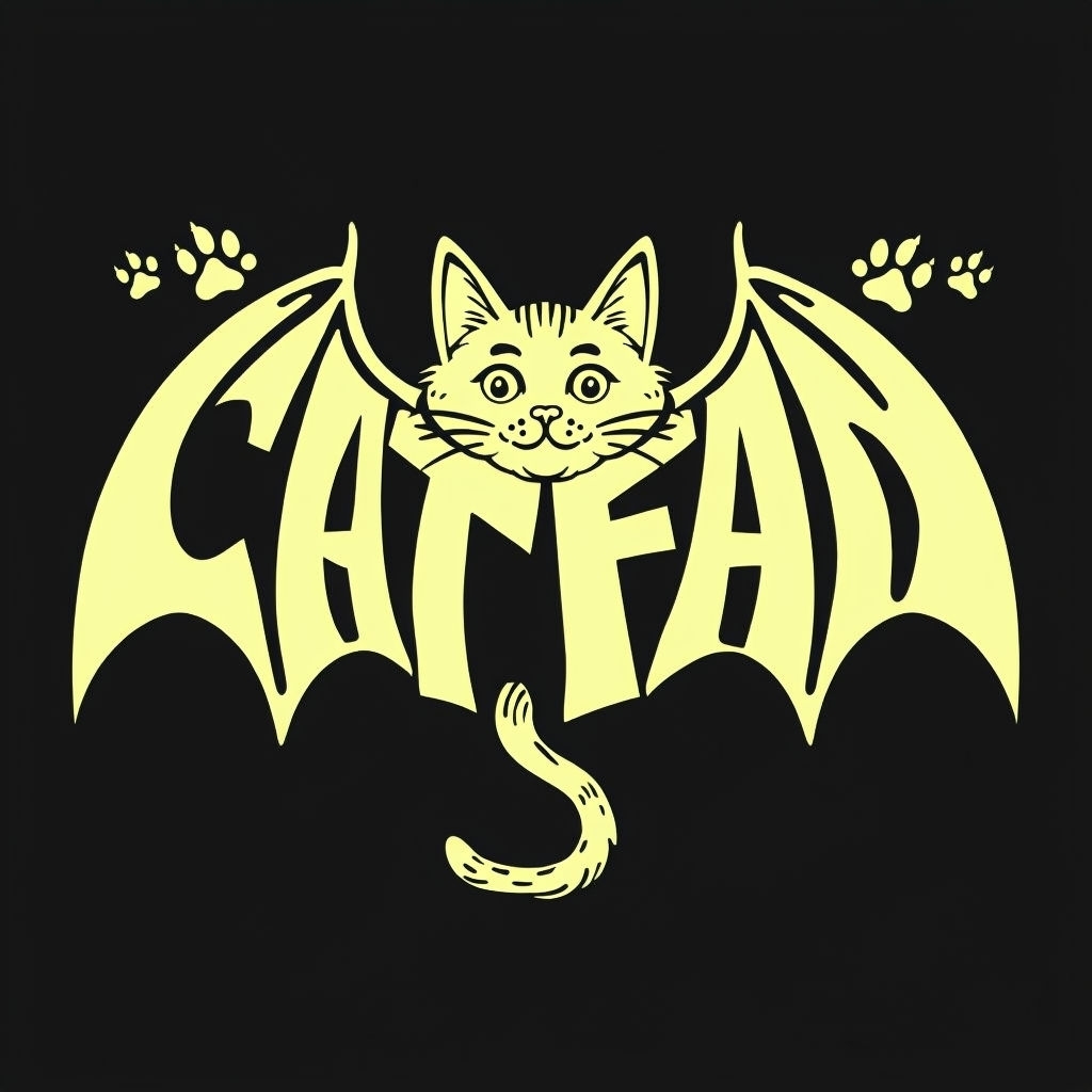 Playful Cat with Bat Wings Graphic Design T-Shirt