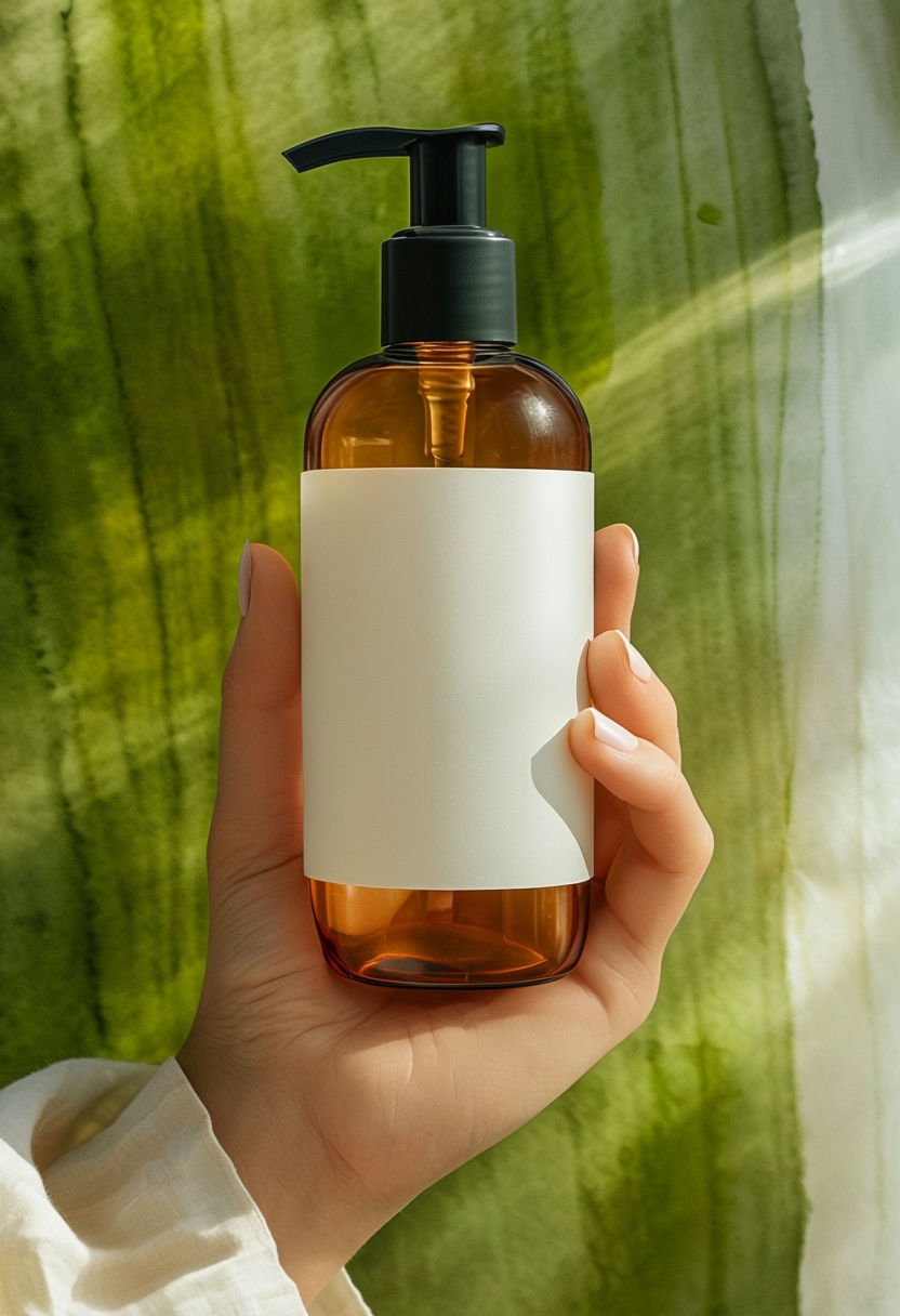 Elegant Organic Hand Sanitizer Bottle with Natural Backdrop Mockup