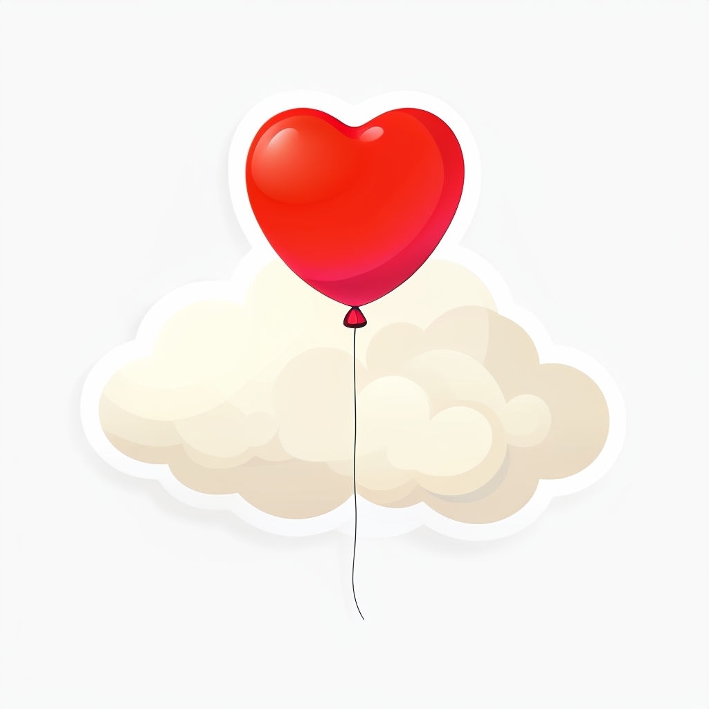 Cream Cloud and Heart Balloon Cute Sticker Design