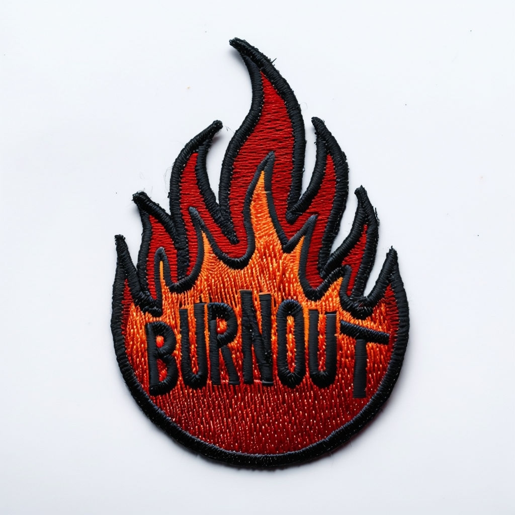 Bold BURNOUT Flame Embroidered Patch Design for Hats