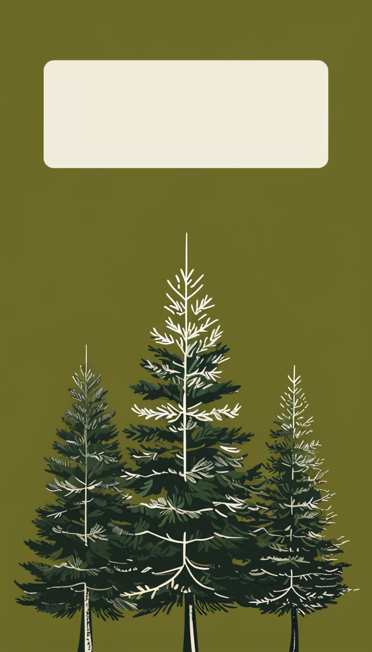 Minimalist Evergreen Trees Illustration on Olive Green Background Social Media Post
