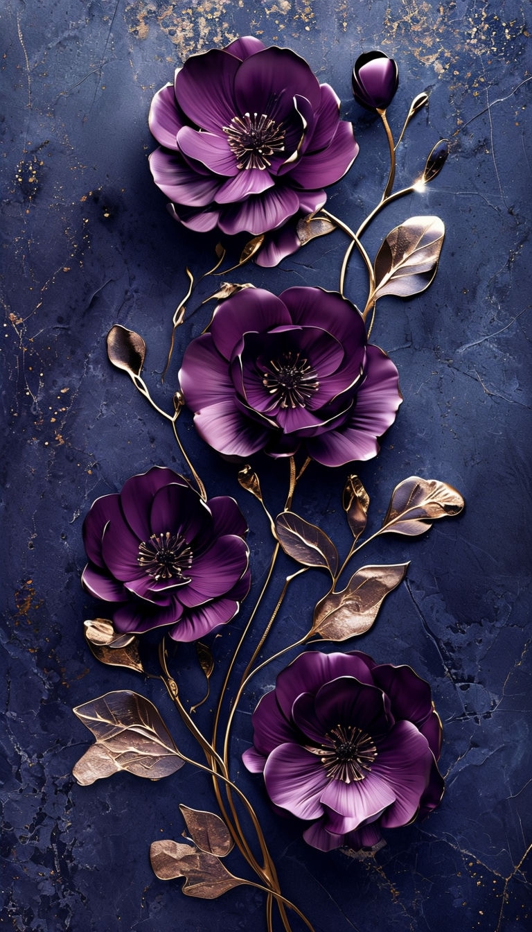 Elegant Deep Purple Flowers on Dark Navy Background Phone Case Cover