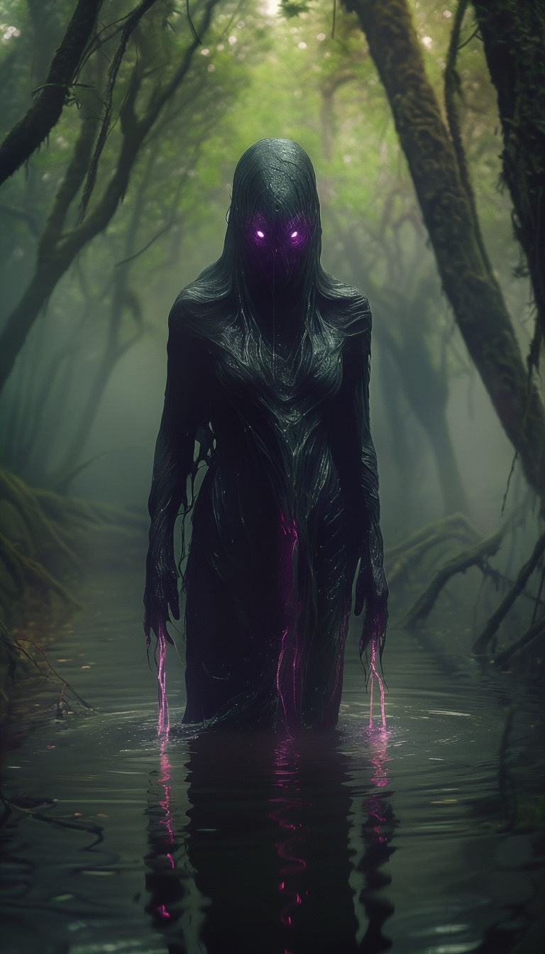 Ethereal Guardian of the Swamp with Glowing Eyes Mobile Wallpaper