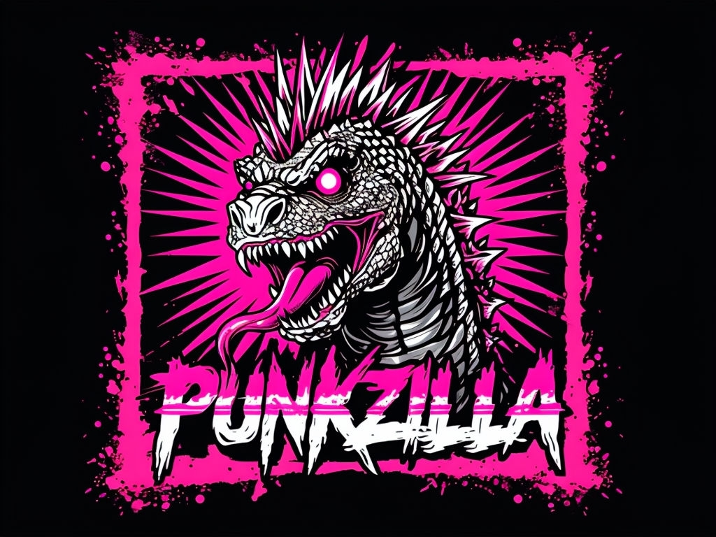 Punkzilla Monster Illustration with Neon Accents T-Shirt