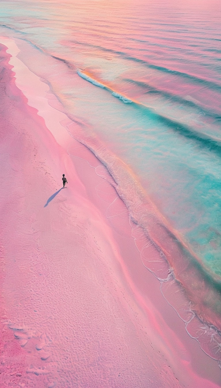 Serene Aerial View of Unique Pink Sand Beach Mobile Wallpaper