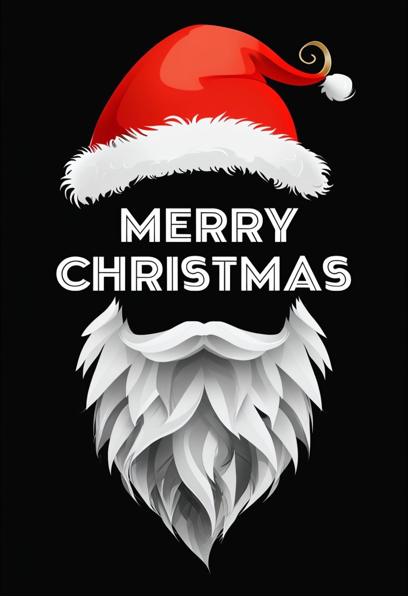 Minimalist Merry Christmas Santa Hat and Beard Graphic Art