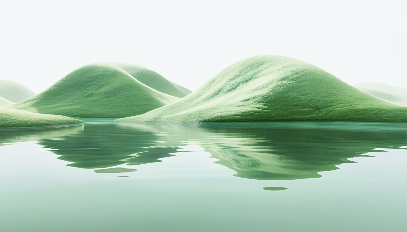 Serene Minimalist Digital Landscape with Reflective Water Background