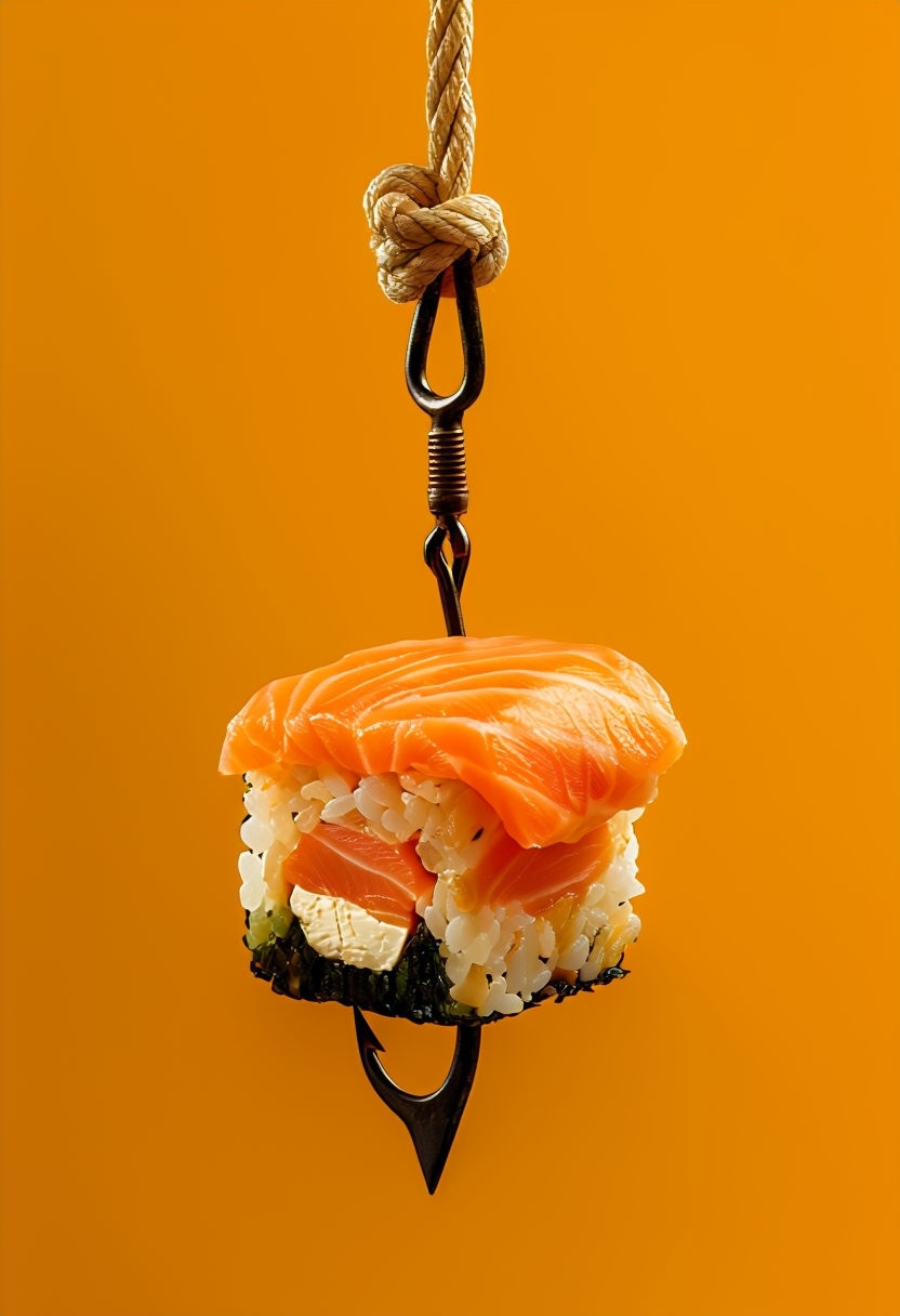Sushi Hook Minimalist Photography with Vibrant Colors Art
