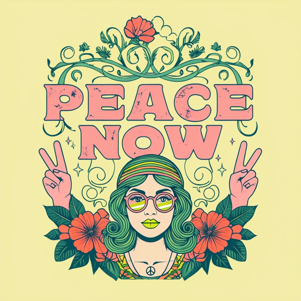 Vintage Peace Now Retro Illustration T-Shirt
