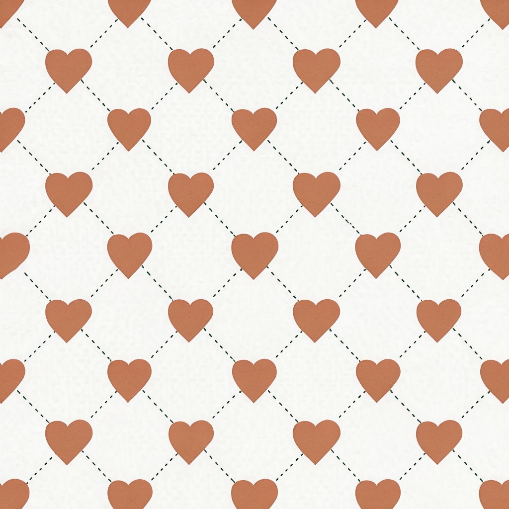 Muted Terracotta Hearts with Sage Green Lines Seamless Pattern