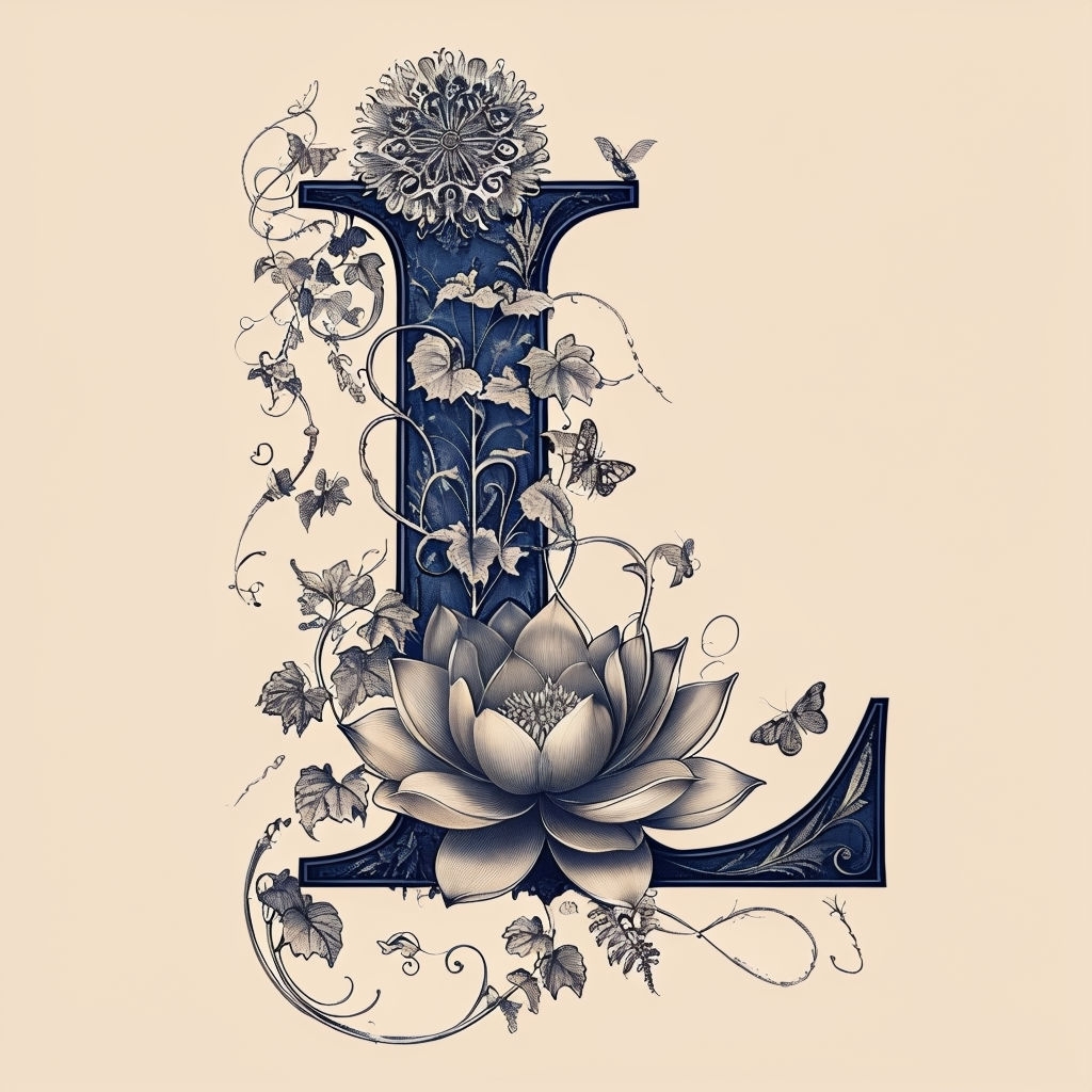 Elegant Floral 'L' Monogram Design with Lotus and Ivy Accents Monogram