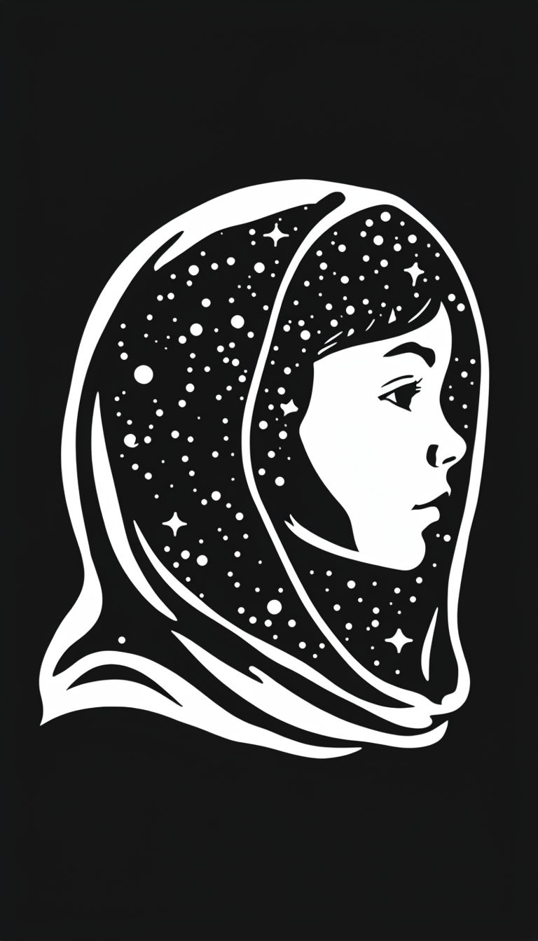 Minimalist Girl Child Silhouette with Starry Hood T-Shirt