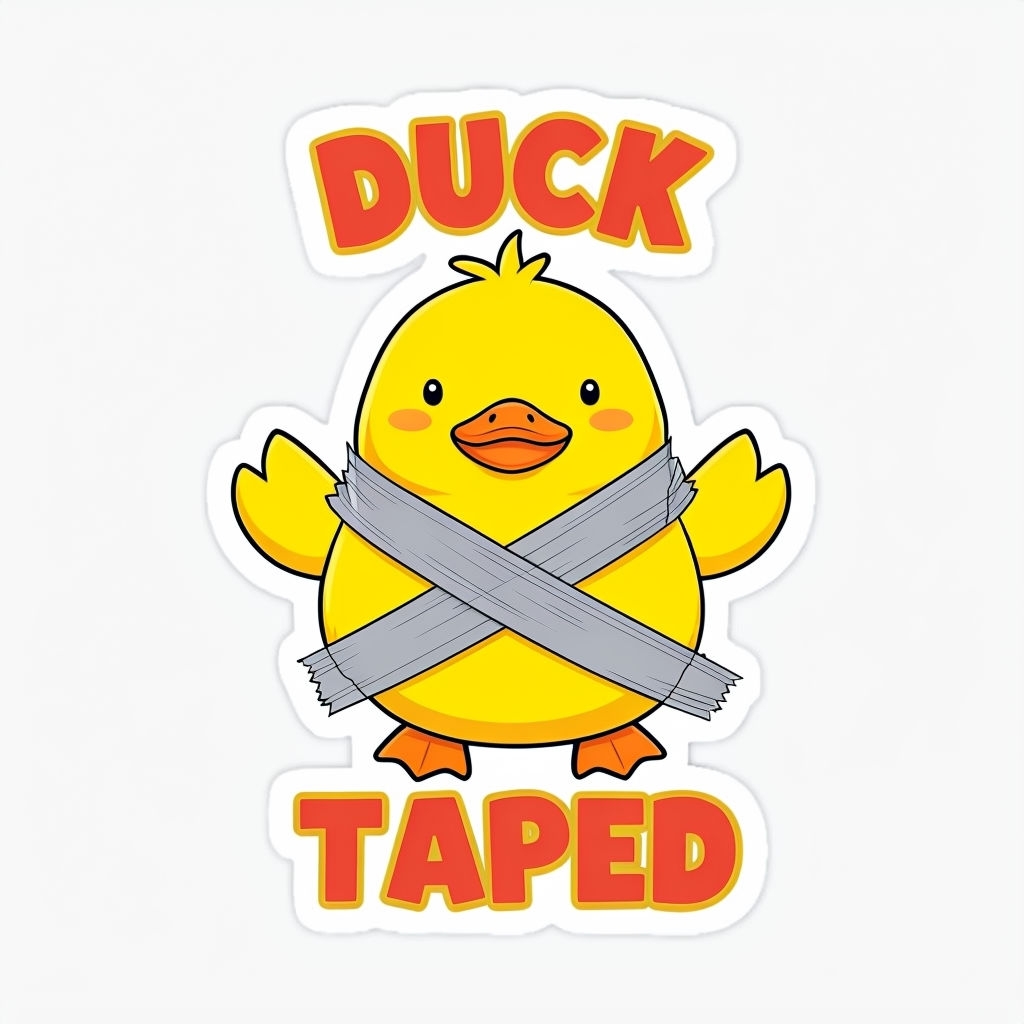 Cute Cartoon Duckling with Tape and Bold Text Sticker