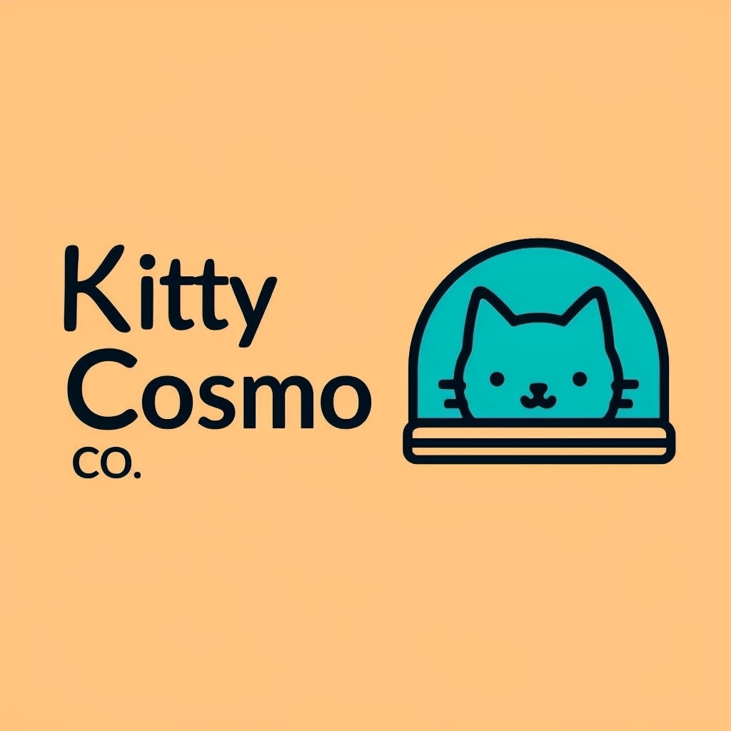 Whimsical Kitty Cosmo Logo with Space-Themed Cat Icon Design