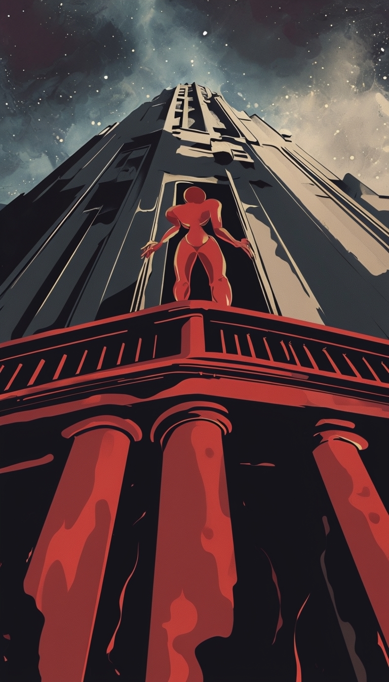 Dramatic Futuristic Comic Book Scene with Skyscraper Mobile Wallpaper