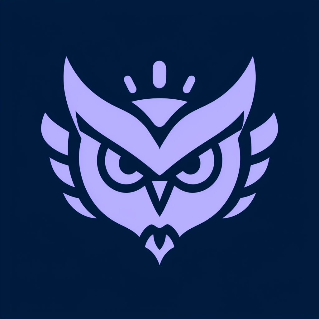 Lavender Owl Minimalist Logo on Midnight Blue Background